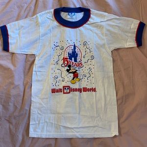NWOT Vintage Mickey Mouse Walt Disney World 15 Anniv. Ringer T Shirt Kid’s Large